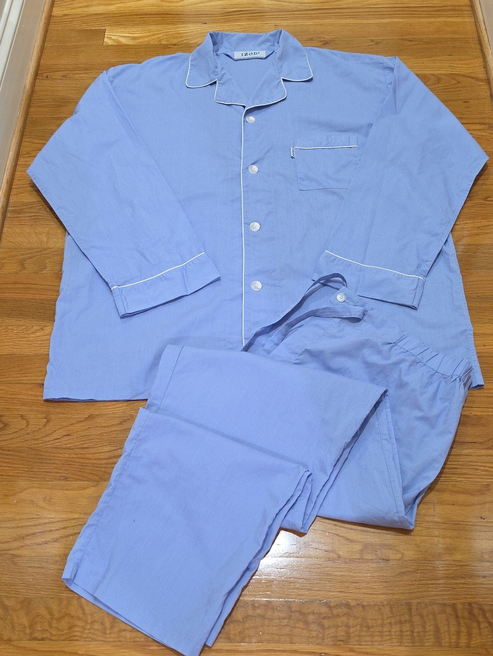 IZOD Men's Classic Cotton Pajama Set - Light Blue with White Piping - Size 2XLT